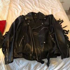 New mens biker leather jacket with tassels size M